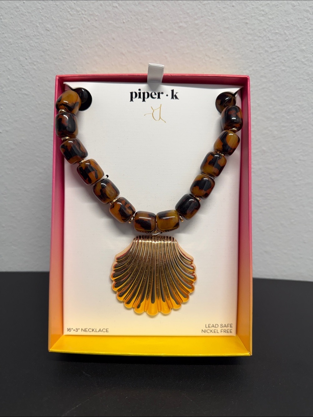 Piper K | Tortoiseshell Beaded Gold Scallop Shell Statement Necklace
